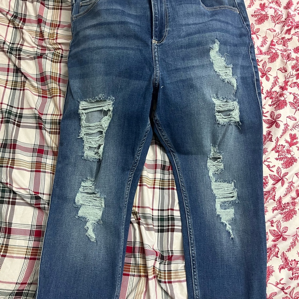 Hollister Distressed curvy high rise super skinny Blue Jeans